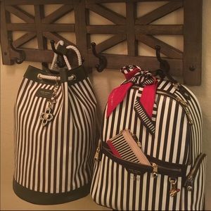 Henri Bendel canvas & leather centennial stripe